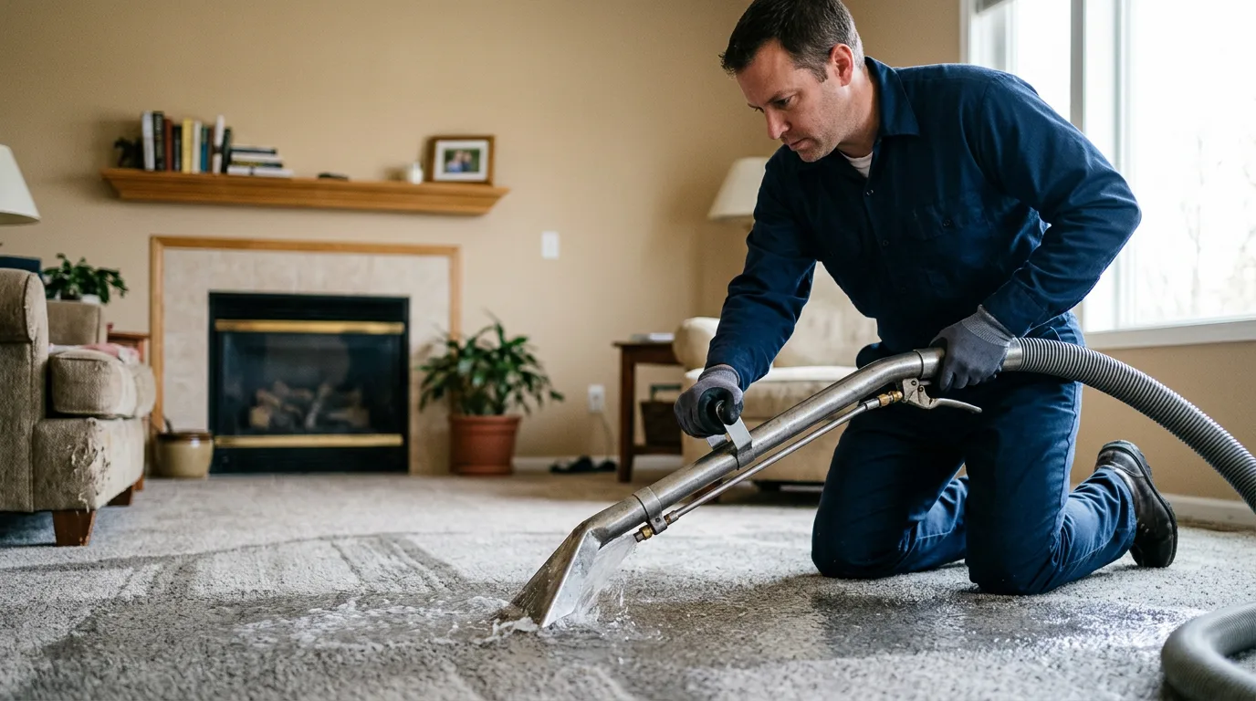 Water damage restoration technician working near Dahlen, ND